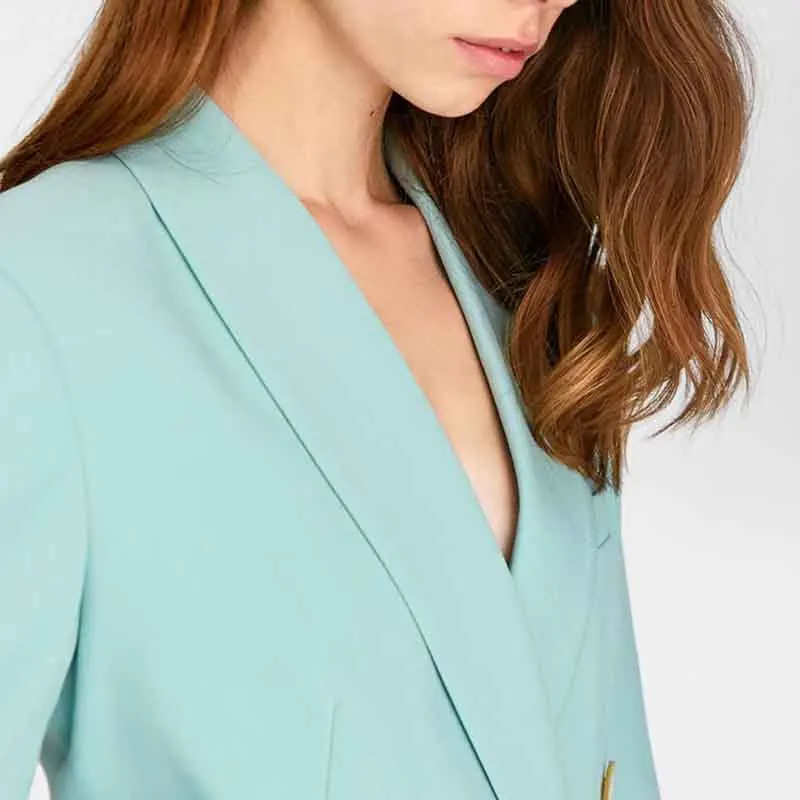Klacwaya elegant women blazer suit office ladies fashion blazers notched collar jackets girls casual Solid color suits