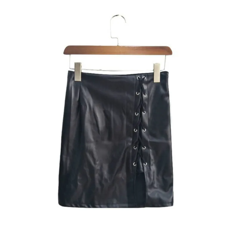 ZOGAA Women Sexy Leather Skirts High Waist Pencil Spring Autumn Side Split Bandage Bodycon Plus Size S-5XL Mini | Женская одежда