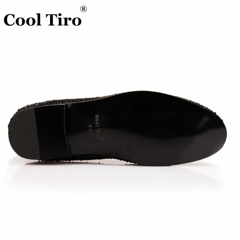 COOL TIRO Black Rhinestones Strass Loafers Men Moccasins SmokingSlippers Wedding Dress Shoes flats Casual Genuine Leather | Обувь