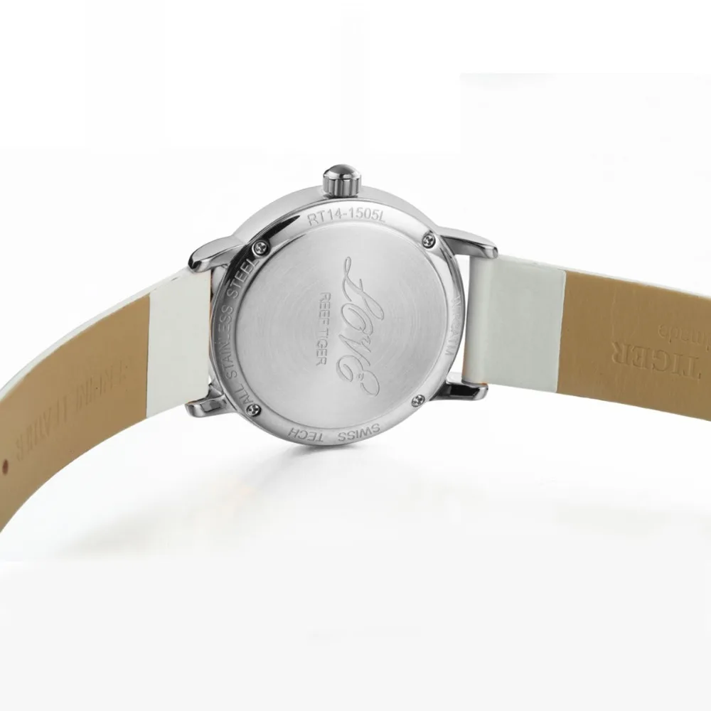 Женские наручные часы Reef Tiger/RT элегантные кварцевые Ronda 763 со стразами с шваброй и