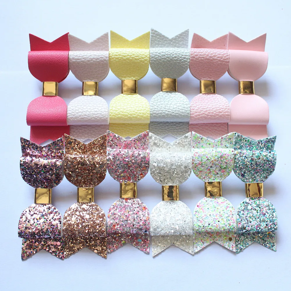 

12pcs/lot New Girls Hair Bow Prince Kids Girl Hair Clip Faux Glitter Felt Synthetic Leather Hairpins Children Headwear