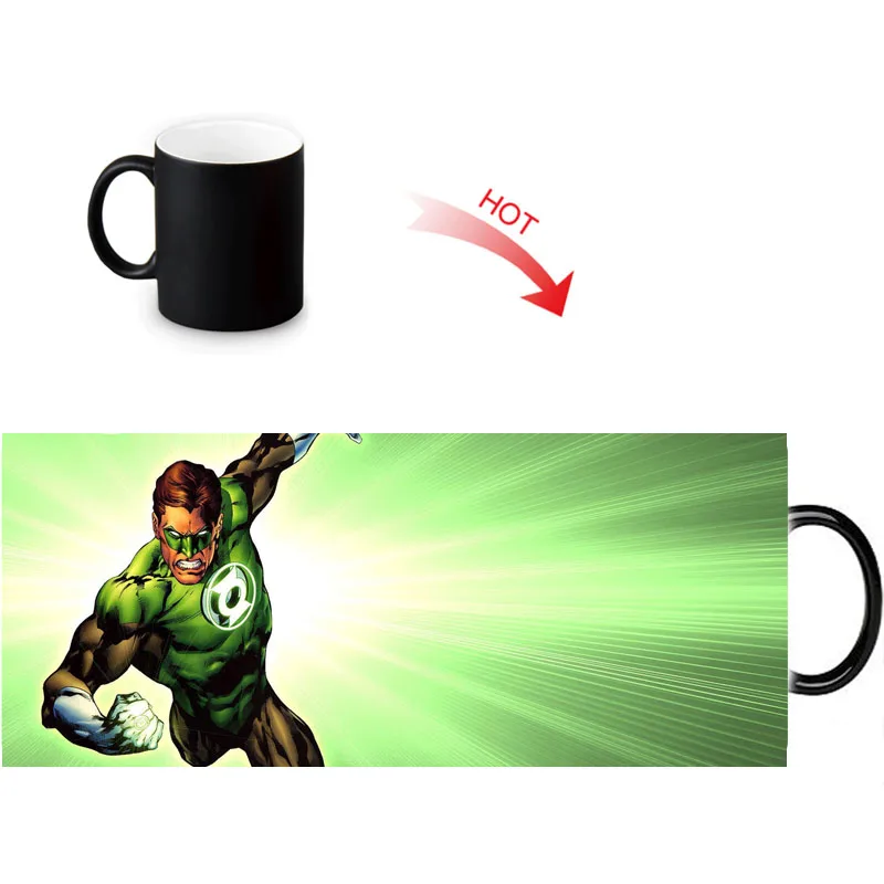 Green Lantern Magic DIY Mugs Heat Changing Color Water Milk Coffee Cup Black Transforming White Mug Gift Idea | Дом и сад