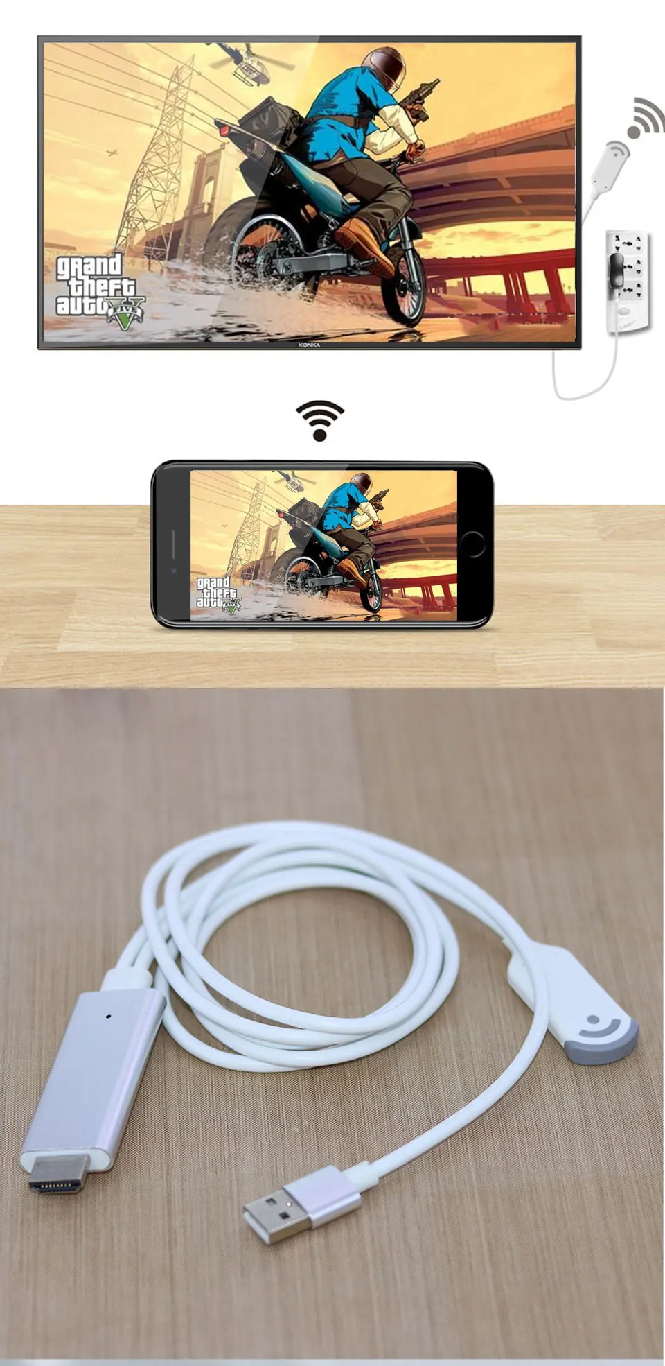 Стиль WiFi беспроводной HDMI кабель для MHL к HDMI конвертер 1080P HDTV адаптер для iPhone Android