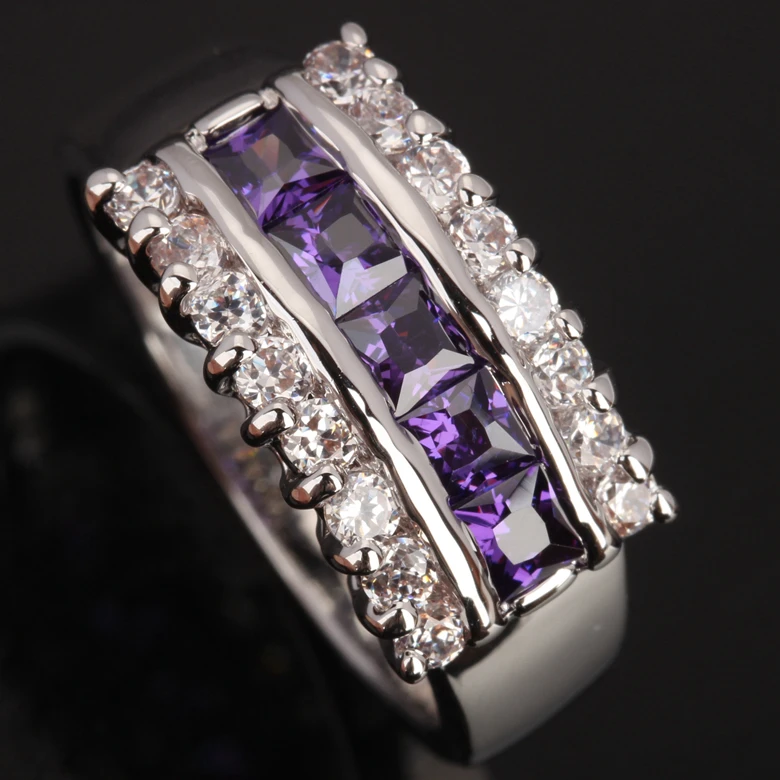 Terrific Purple Zircon White 925 Sterling Silver For Women Ring Size 6 / 7 8 9 K0718 | Украшения и аксессуары