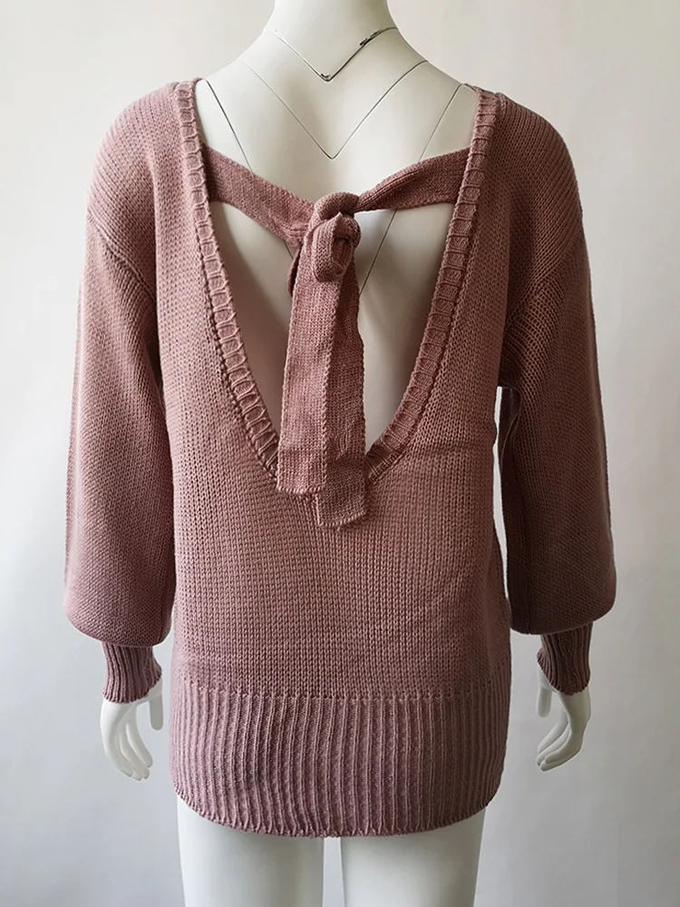 Женский вязаный свитер ZADORIN прочный фонарь с длинным рукавом и открытой спиной