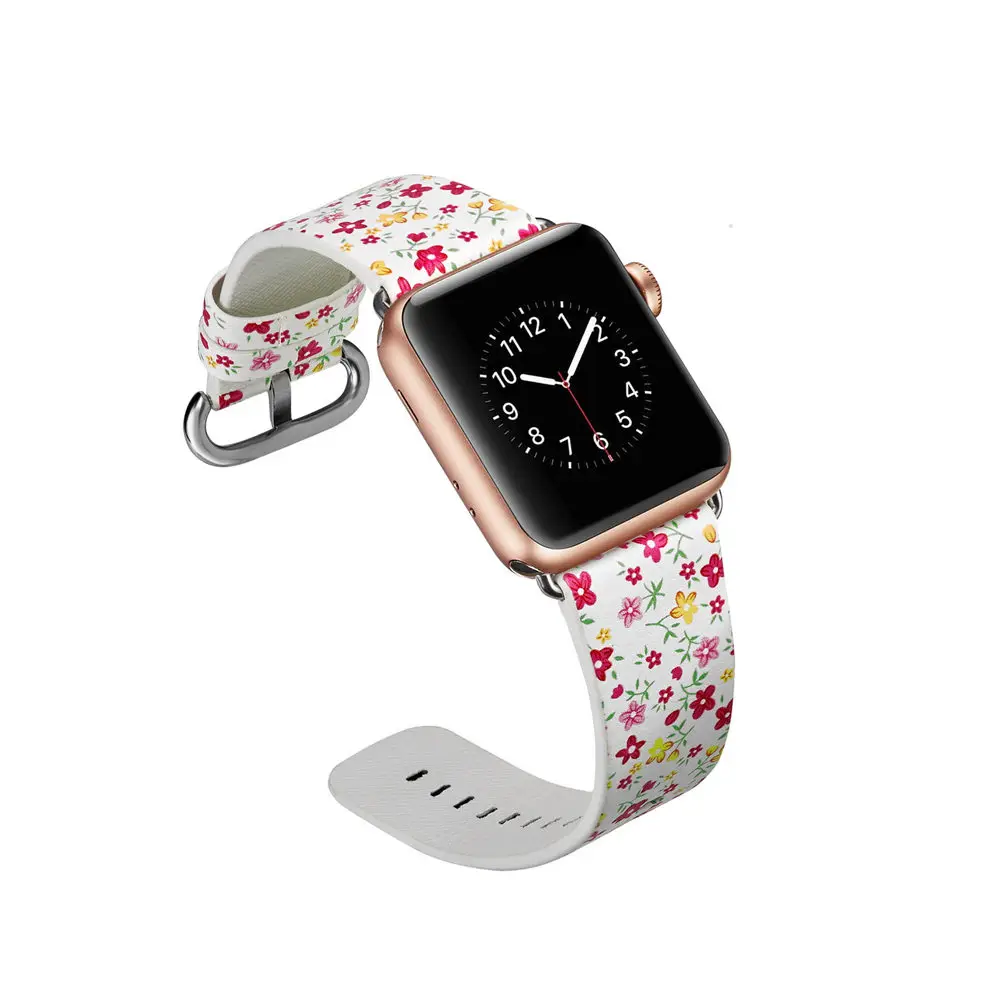 Весенний цветок кожаный ремешок для наручных часов Apple Watch серии 1/2/3/4/5 44 мм, 42 мм, 40 мм, 38 мм, версия Сельский Цветочный браслет для наручных часов iWatch, ремешок