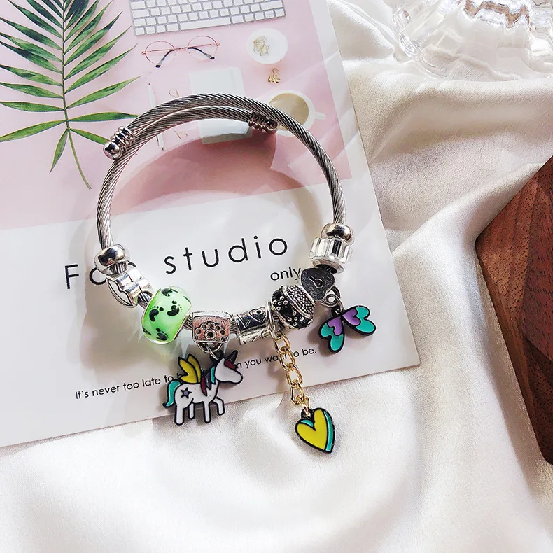 В богемном стиле Единорог Пони Бабочка Браслеты с подвесками из нержавеющей