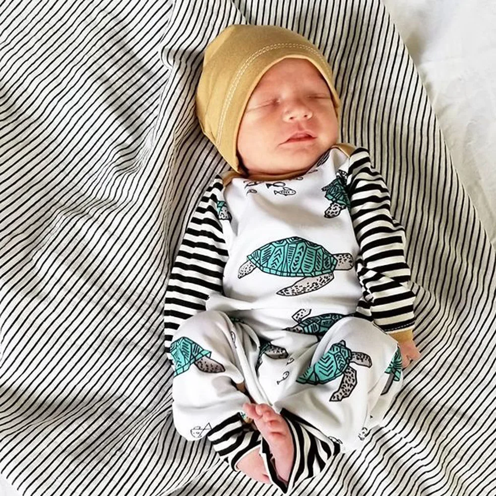 Детская одежда для новорожденных комбинезон унисекс в полоску с черепашками