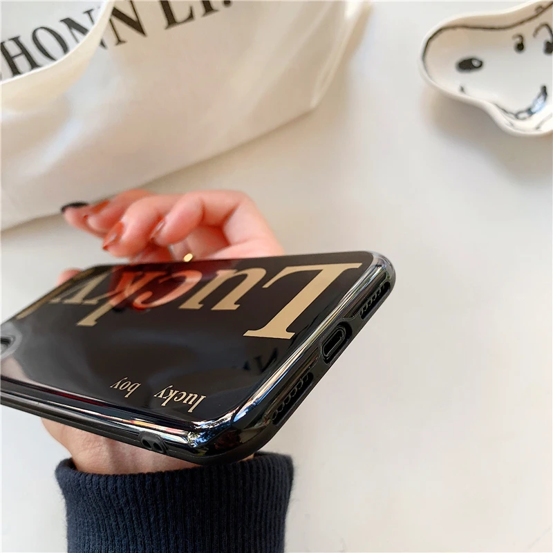 pure color gold stamping lucky Black white soft shell phone Case For Apple iphone 6 6s 7 8 Plus X XS XR MAX |