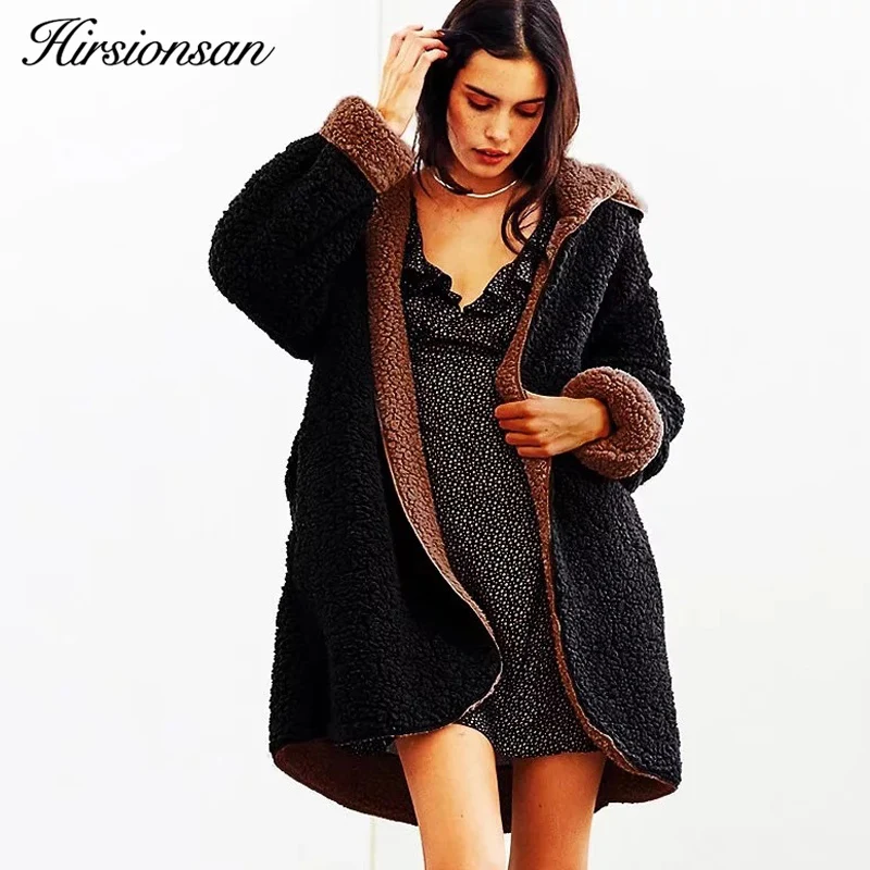 Hirsionsan Двусторонняя одежда зимняя куртка женская негабаритная искусственная