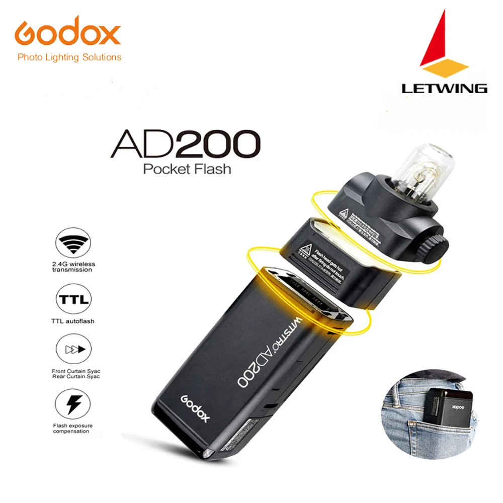 Бесплатная доставка DHL 2017 Новинка Godox AD200 карманная вспышка с 2 световыми