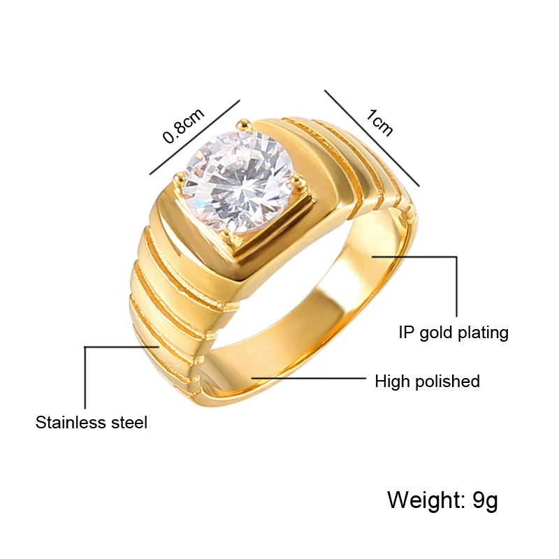 2019 Bling Iced Out кубического циркония кольцо IP Gold Filled Титан Нержавеющая сталь кольца