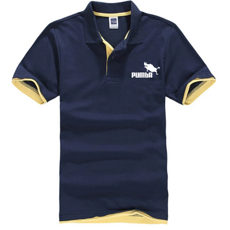 Navy blue yellow 1 Модная Повседневная Милая футболка homme Pumba, мужская и женская хлопковая крутая футболка с отворотом, милая летняя забавная футболка, XS-3XL, poleras hombre - Цвет: Navy blue yellow 1