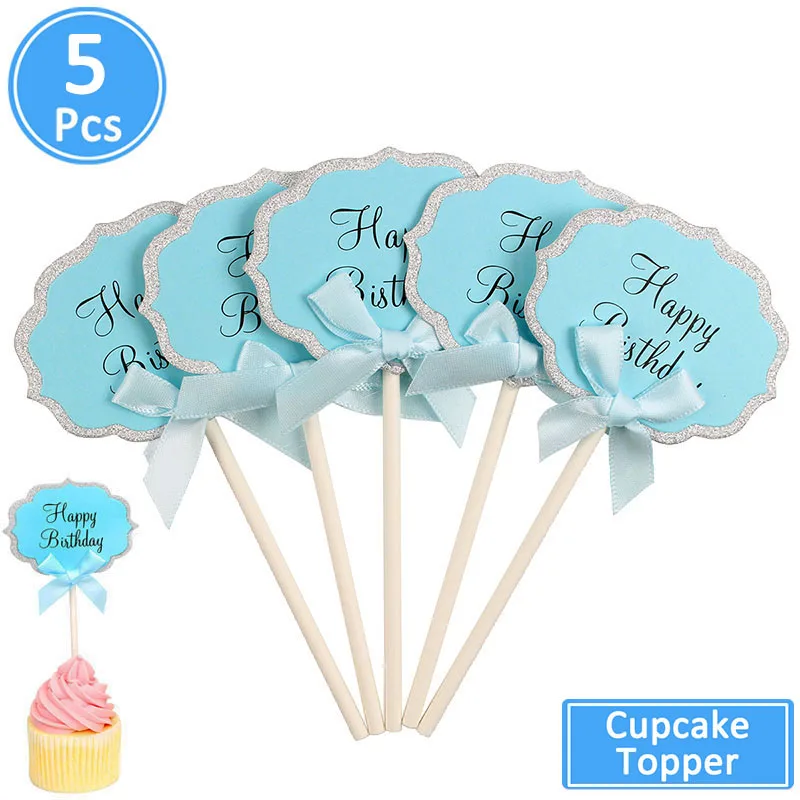 5pcs blue cupcake 10/6 шт. блеск Бумага 1 для капкейка-первый День рождения украшения 1st на день рождения мой один год для маленьких мальчиков и девочек расходные материалы - Цвет: 5pcs blue cupcake