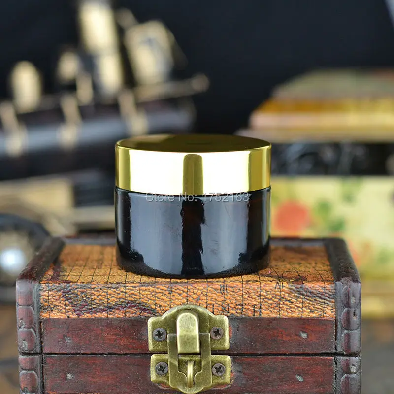 30 г коричневая стеклянная банка для крема с яркой золотой крышкой банки