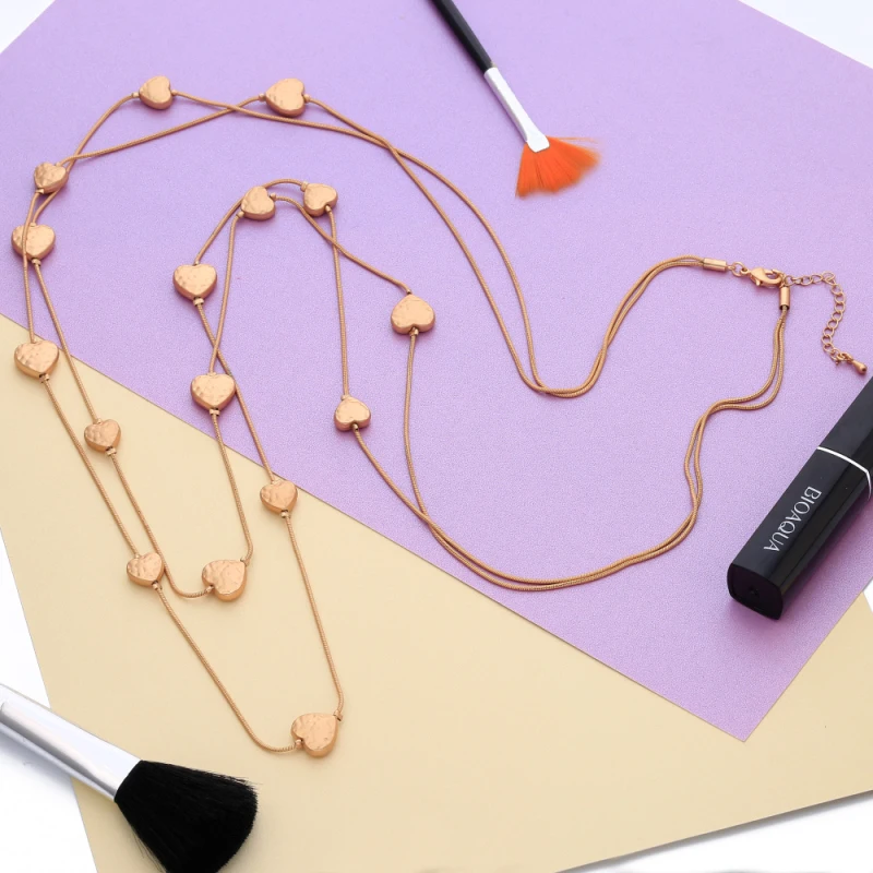 Women Sweater Chain Long Necklace Gold Color Heart Beads Charms Fashion Necklaces Jewelry 2019 Statement collar mujer |