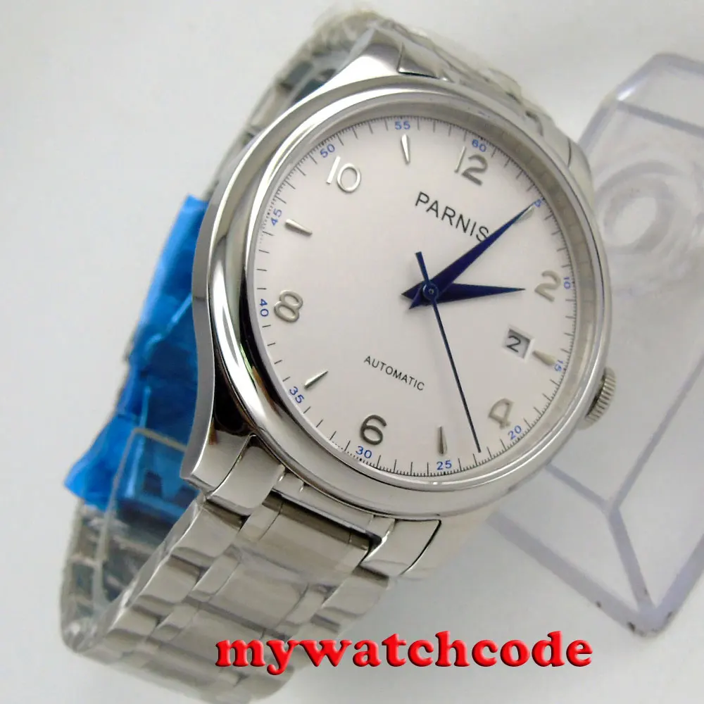 Парниш 38 мм дата с белым циферблатом сапфировое стекло автоматические мужские