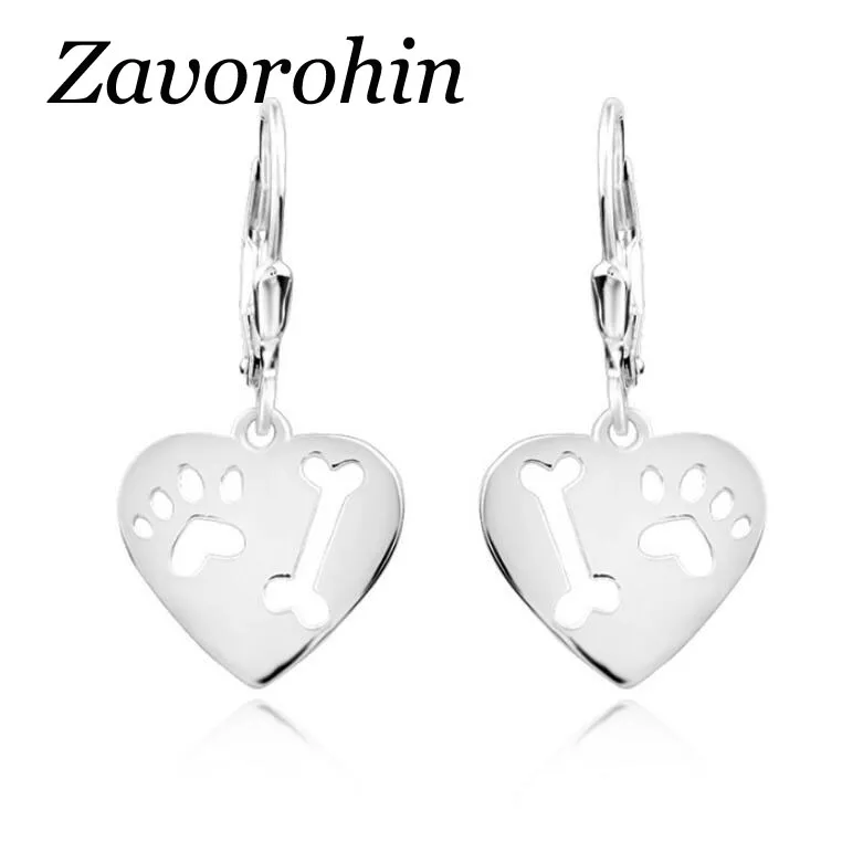 Zavorohin 100% Настоящее 925 пробы серебро милая собака кошка лапа и кость принт сердце