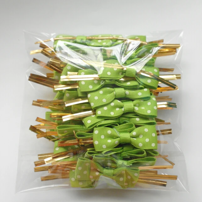 

Free Shipping 1500pcs Metallic Twist Ties Ribbon Bows for Bakery Candy Cello Bags