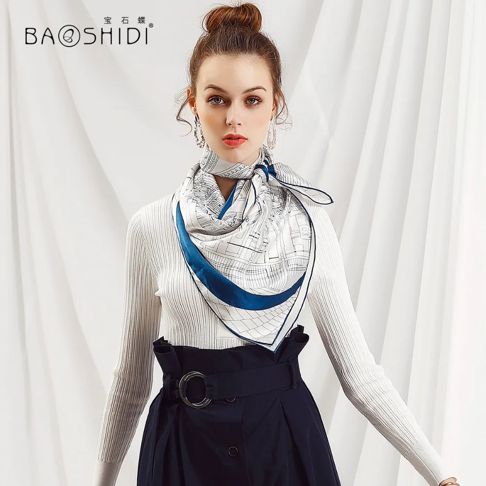 Женский шарф BAOSHIDI из 100% шелка в свободном стиле Квадратный 90x90|fashion silk scarf|silk fashion