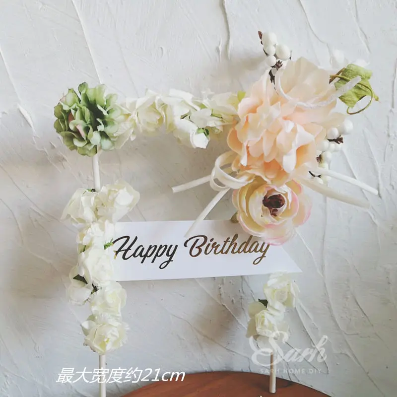 Flower arch birthday Ins Love Flower Happy топперы для торта на день рождения, белые розы, украшения, свадебные, на День святого Валентина, вечерние, для выпечки, сладкие подарки - Цвет: Flower arch birthday