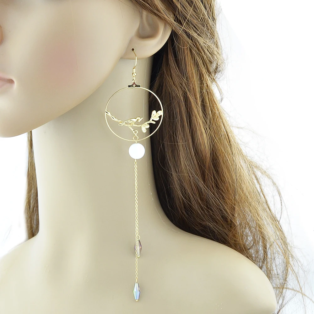 Boho Серьги ювелирных изделий Цвет длинной цепи стимпанк С Отрасль птица круглый