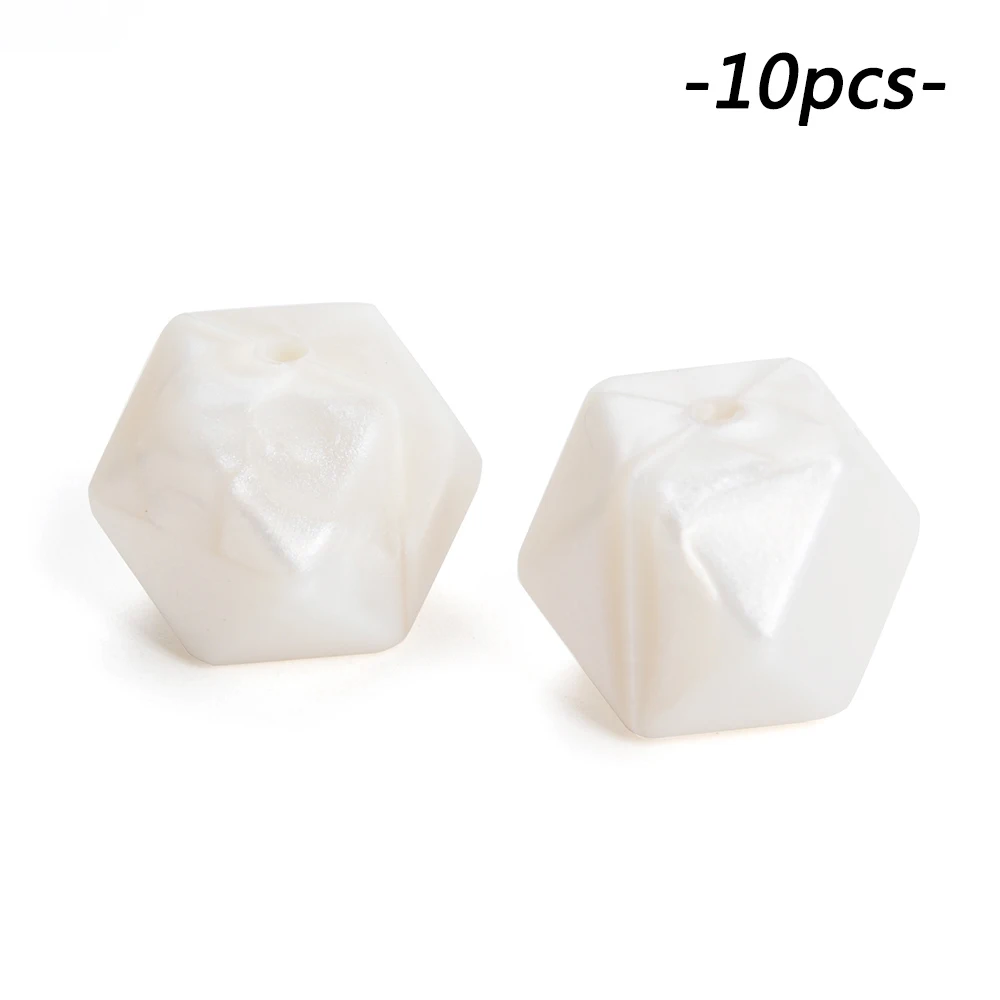pearl white LOFCA 10 шт./лот шестигранные бусины 17 мм геометрические силиконовые бусины BPA бесплатно детские жевательные прорезыватели зубопрорезыватель соска зажим - Цвет: pearl white