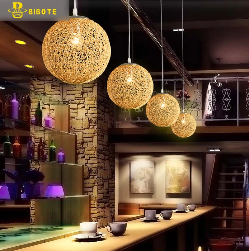 Конопли мяч подвесной светильник в европейском стиле e27 s Лофт е pendentes para sala de jantar