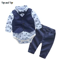 top and top autumn fashion infant clothing baby suit baby boys clothes gentleman bow tie rompers vest pants baby set