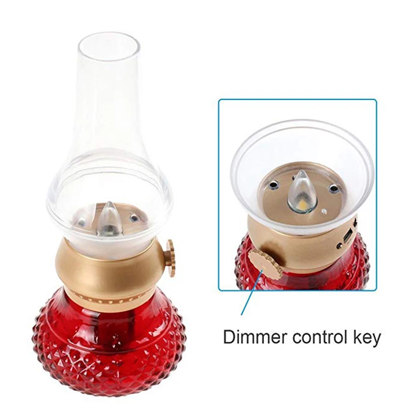 LED Rechargeable Flameless Candle Lantern Vintage Oil Table Lamp with Blow ON/OFF Control Dimmer Control Kerosene Night Light