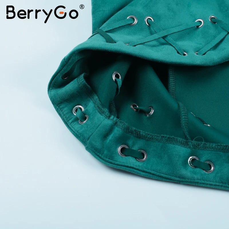 BerryGo глубокий v образный вырез замшевое короткое платье с открытой спиной молния