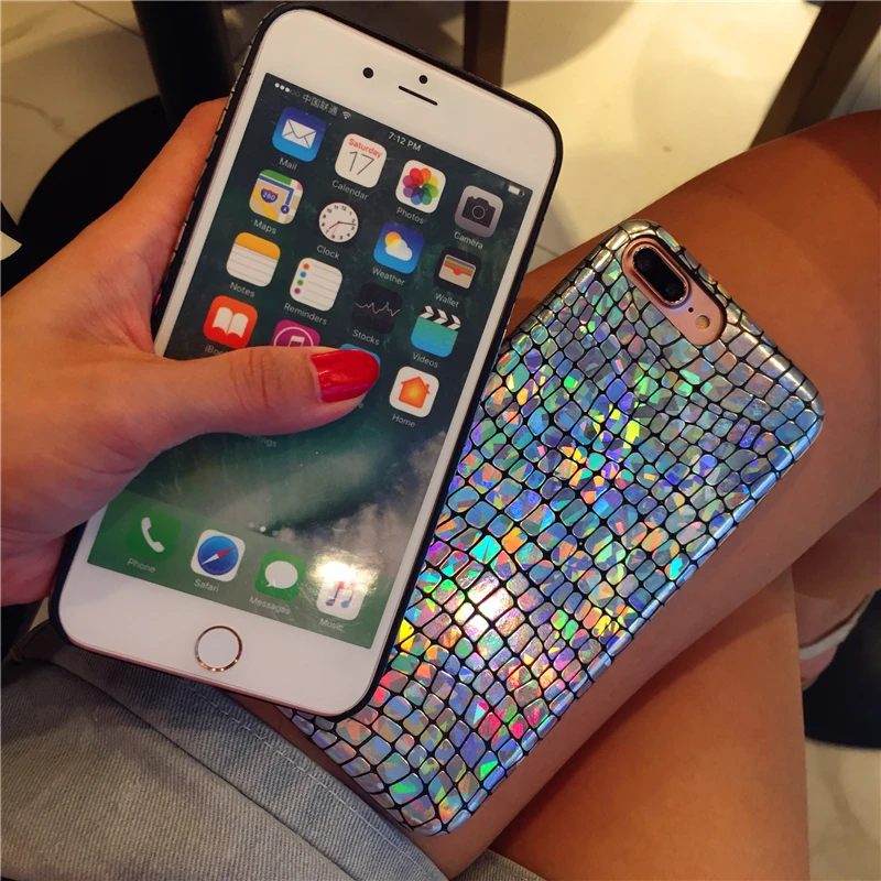 Красочные лазерные Сияющие чехлы с крокодиловой текстурой для iphone 7 6 6s Plus Змеиный