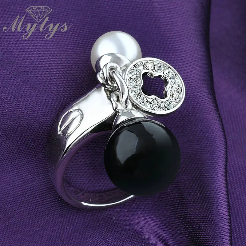Женские кольца Mytys из белого и черного жемчуга с двойным жемчугом R1219 | Украшения