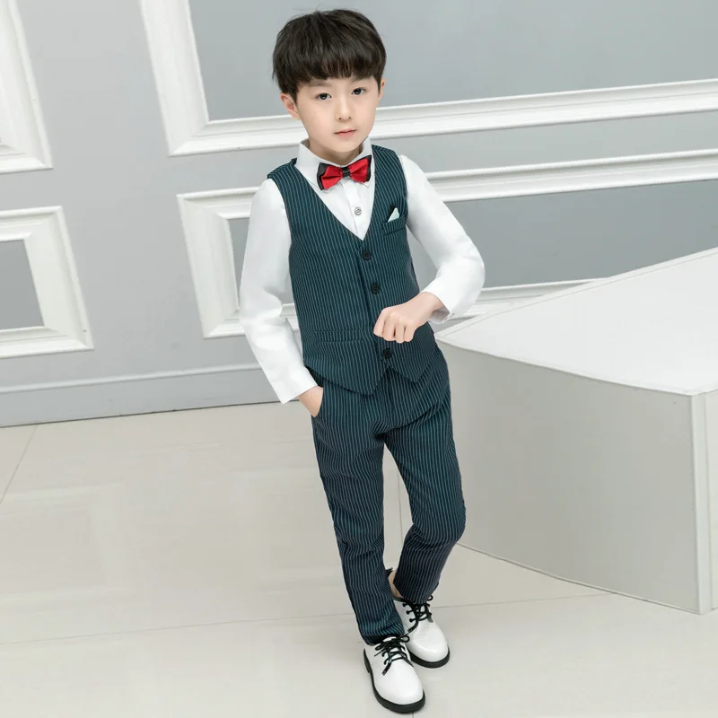 2-13Y Fashion Kids Boy Waistcoat Suit Set Vest Pants Formal Gentleman Wedding Birthday Clothes School Tuxedo Costume | Детская одежда и
