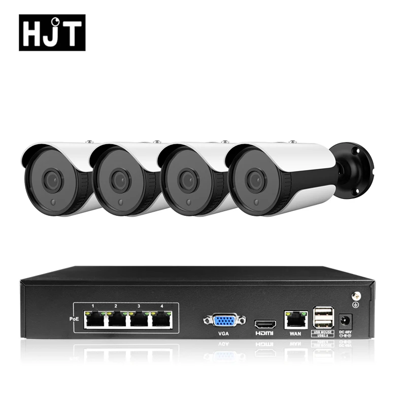 HJT 4CH NVR CCTV System 48V POE 5.0MP IP Camera Kit IR Night Vision Network P2P Onvif Private Protocol UC H.265 | Безопасность и