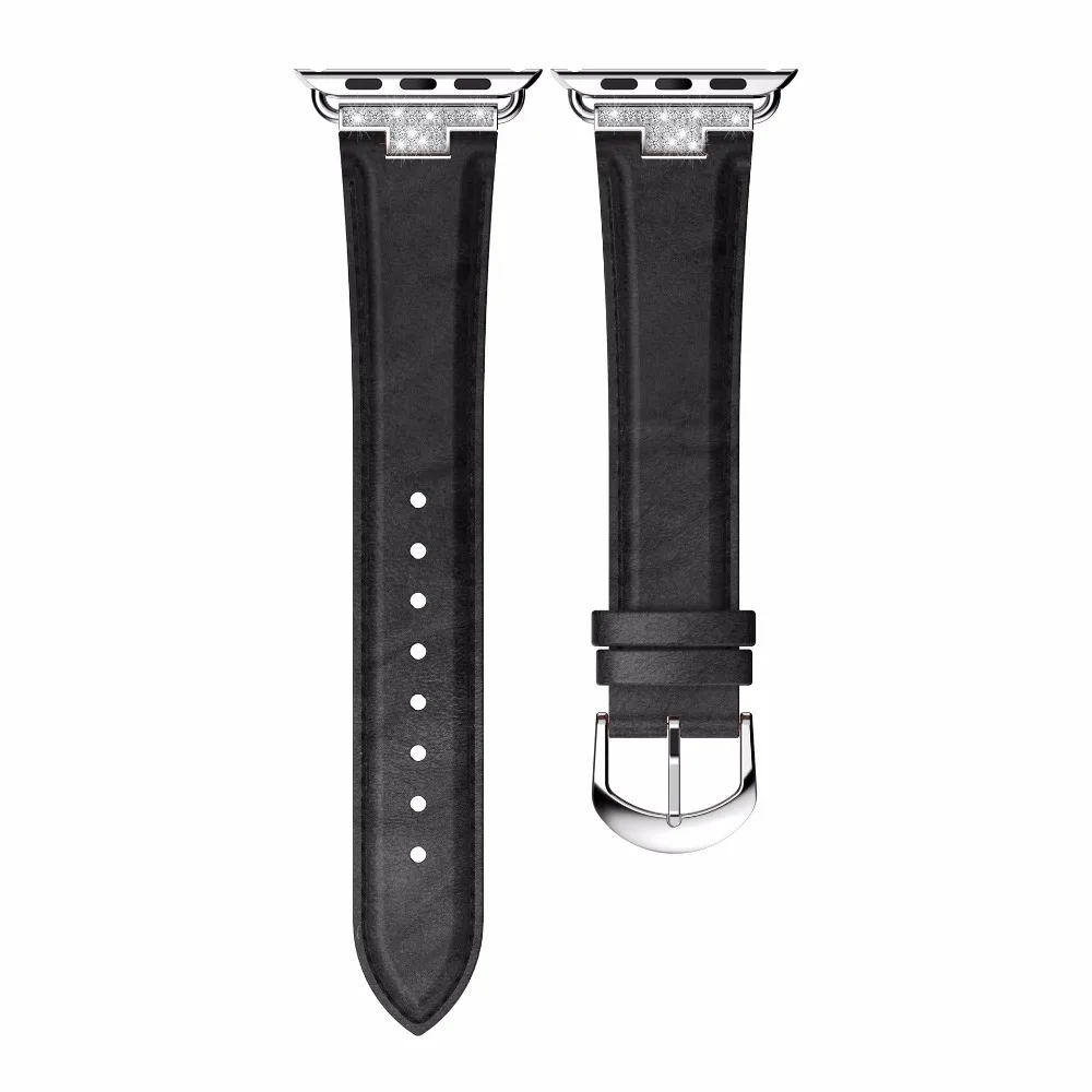 Genuine Leather watch Strap For apple watch band 4 44/40mm Diamond Bracelet for iwatch Series 3 2 1 42/38mm watches accessories