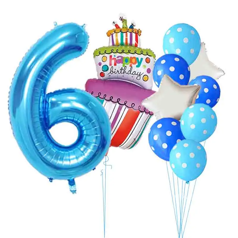 Blue 6 10 шт. 40 дюймов розовый и голубой номер 1, 2, 3, 4, 5 лет на день рождения большие воздушные шары для торта для маленьких мальчиков и девочек 1 вечерние шары в горошек латексные гелиевые шары - Цвет: Blue 6