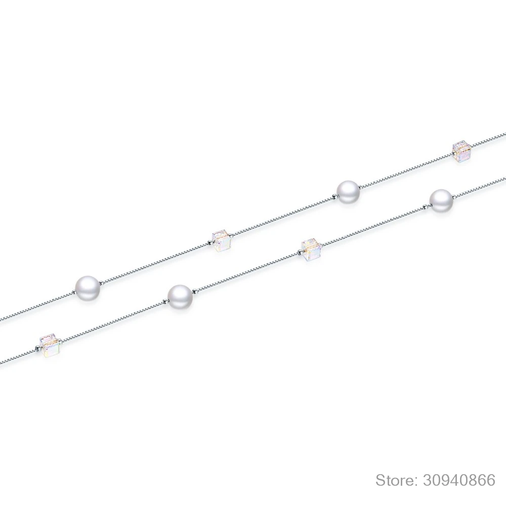 LEKANI Кристалл из Swarovski 925 стерлингового серебра цепь ожерелье с незакрепленными жемчужинами очарование свадьбы события колье ожерелье ювелирные украшения
