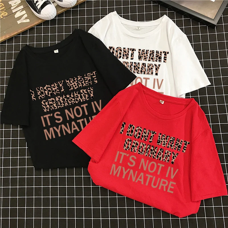 GGRIGHT летняя хлопковая леопардовая футболка с буквами Женская белая черная