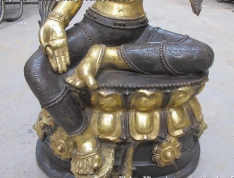 bi001383 30&quotTibet Buddhist Fane Bronze Gild Lotus Green Tara Kwan-Yin Buddha statue | Дом и сад