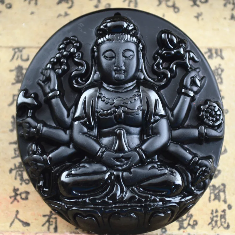 Натуральный черный обсидиан резная фотография|buddha pendant|obsidian carvingblack obsidian |
