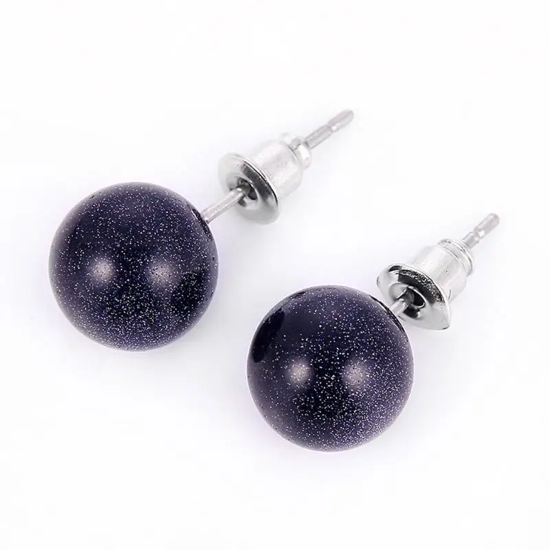 

Natural Stone Tiger Eye Opal Ball Beads Stud Earrings Jewelry Unisex