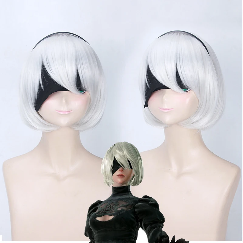 2B парик для косплея NieR: Automata YoRHa короткий косплей Косплей Хэллоуин карнавальный