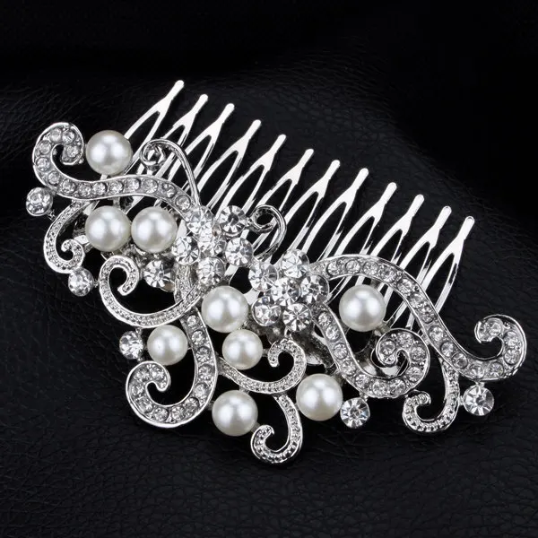 Гребень Стразы с кристаллами и жемчугом 3 5 дюйма из родия серебра свадебное