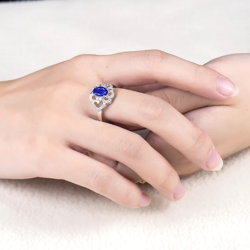 

LOVERJEWELRY Flower Tanzanite Ring Real 14K White Gold Natural Tanzanite Ring Diamond Jewelry Christmas Present For Women