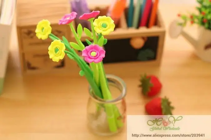 48 шт./лот красивая гелевая ручка с 3D цветком 0 38 мм черный lnk Kawaii канцелярские