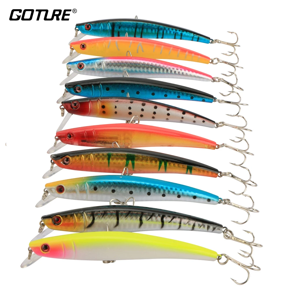 

Goture 10 Pieces Fishing Lure 11cm 11g Minnow Wobblers Multi-color Artificial Bait For Bass Trout Fishing Tackle