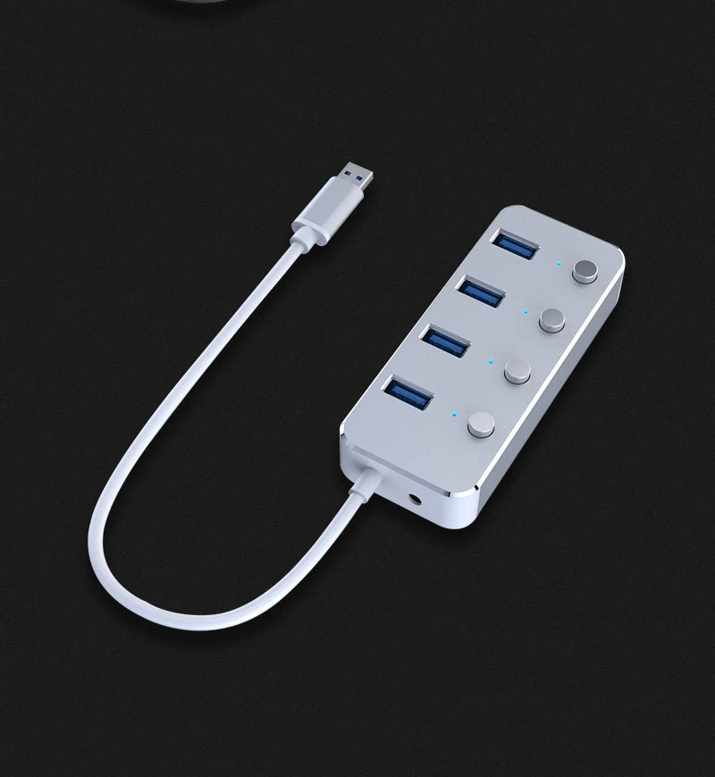4 порта usb-хаб USB USB3.0 разветвитель от одного года до четырех Алюминий сплава чехол с независимый переключатель usb macbook pro адаптер