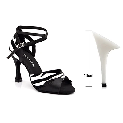 Zebra texture 10cm SHOYDANC/туфли для латинских танцев; бархатные женские черные атласные туфли для бальных танцев; Каблук 9 см; женские вечерние туфли для сальсы - Цвет: Zebra texture 10cm