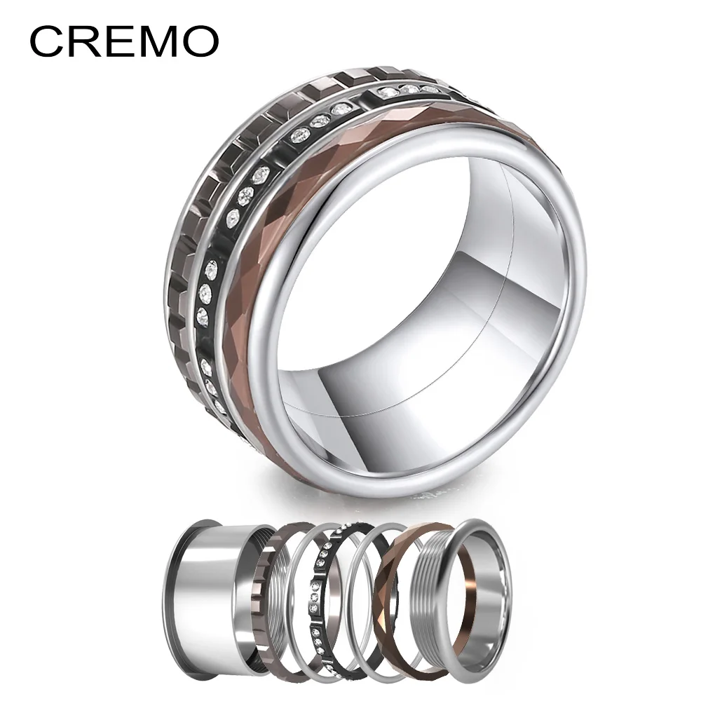 

Cremo Titanium Layers Rings Women Minimalist Stainless Steel Ring Band Layers Statement Groove Ring Femme